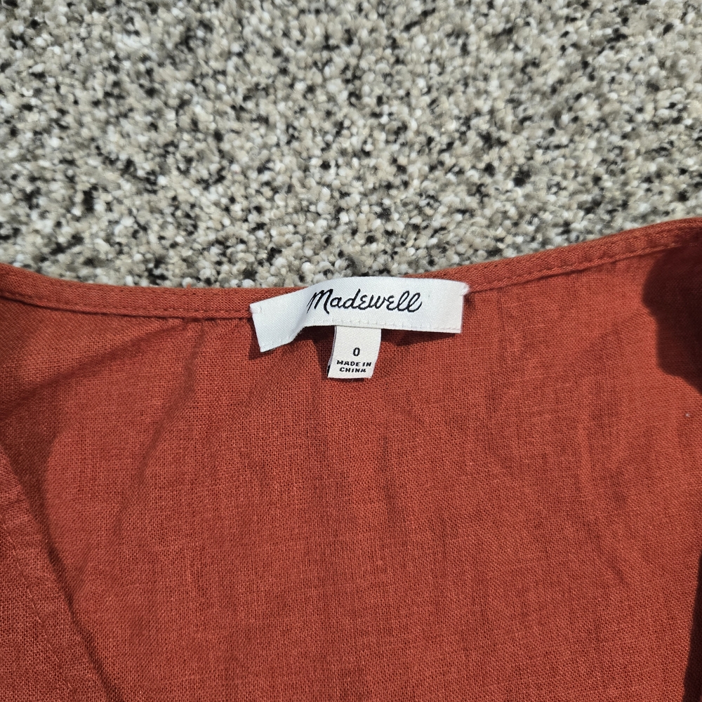 Madewell Red Ruffle Sleeveless V-Neck Linen Blouse - Picture 6 of 8
